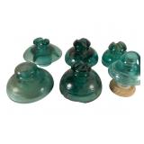 Six Aqua Green Glass Insulator Caps