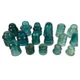 17 Various Aqua Glass Insulators
