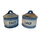 Blue and White Stoneware Salt Crocks