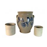 3 Gallon Decorated Crock and Two Plain Crocks