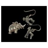 Silver Gorilla Earrings and Rhinoceros Pendant