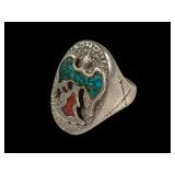 Navajo Chip Inlay Peyote Bird Silver Ring