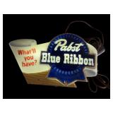 Two Mini Pabst Blue Ribbon Light-Up Signs