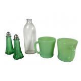 Fire-King Jadeite Mugs, Salt Shakers, and Bottle