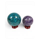 Polished Chrysocolla and Charoite Spheres