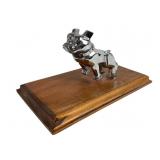 Chrome MACK Bulldog Figurine on Wooden Base