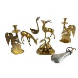 Brass Figurines, Candle Holders, and Tinn Flask Lo