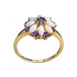 14k Opal And Amethyst Floral Ring