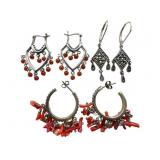 Sterling Coral, Marcasite, Carnelian Earrings Sets