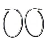 14K White Gold Oval Hoop Earrings
