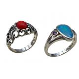 Sterling Coral and Opal Rings
