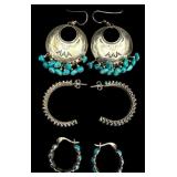 Sterling & Turquoise Earring Trio, Quam