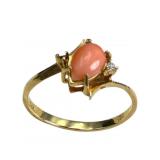 14K Angel Skin Coral Ring with Diamond