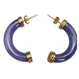 14K Lavender Jade Hoop Earrings