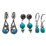 Three Pairs of Sterling Turquoise Earrings