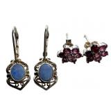 Sterling Earrings: Opal, Pink Stone