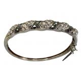 Sterling Marcasite & Crystal Hinged Bangle