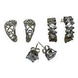 Three Sterling Earrings with CZ and Topaz