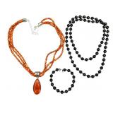 Jay King Coral and Onyx Jewelry Set