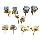 Five 14K Gold Earring pairs, Gemstones