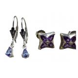 Two Pairs of Sterling Gemstone Earrings