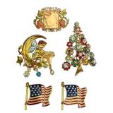 Gold-Tone Kirks Folly and Flag Brooches