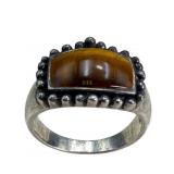 Vintage Sterling Tigerï¿½s Eye Ring, Size 8