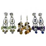 3 Pair Sterling Gemstone Dangle Earrings