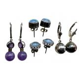 Four Sterling Gemstone Earrings