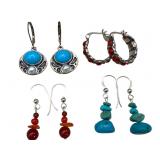 Sterling Silver Earrings Lot with Gemstones