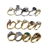 14 Costume/Gold Plated Rings