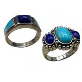 Sterling Silver Turquoise and Lapis Rings