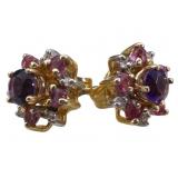 14k Amethyst, Ruby, and Diamond Earrings