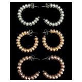 Three Pairs of Cultured Pearl Earrings