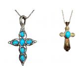 Two Sterling and Turquoise Cross Necklaces