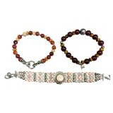 3 Sterling and Gemstone Bracelets