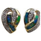 14k Gold Australian Opal & Diamond Earrings