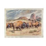 Allen M. Dean Watercolor of Buffalo Herd