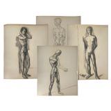 Four Nude Figure Charcoal Drawings, W. H. Ferguson