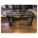 Glass Top Coffee Table with Wooden Base