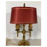 Brass Bouillotte Lamp with Red Shade