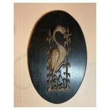Metal Heron Plaque on Wooden Mount