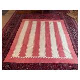 Hand-Stitched Red and White Quilt, 76ï¿½80 Inches