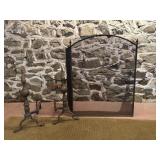 Metal Fireplace Screen and Andirons Set