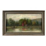 F. A. West River Landscape Oil Painting