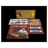 Five Train-Themed Tin Metal Signs