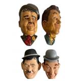 4 Painted Decorative Laurel and Hardy Wall Display