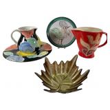Ceramic Pieces & Glass Leaf Bowl