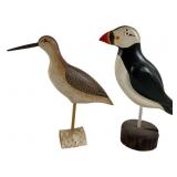 Hand Carved Painted Puffin and Sandpiper Birds