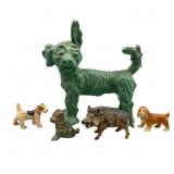 Four Cast Metal Dogs and Wild Boar